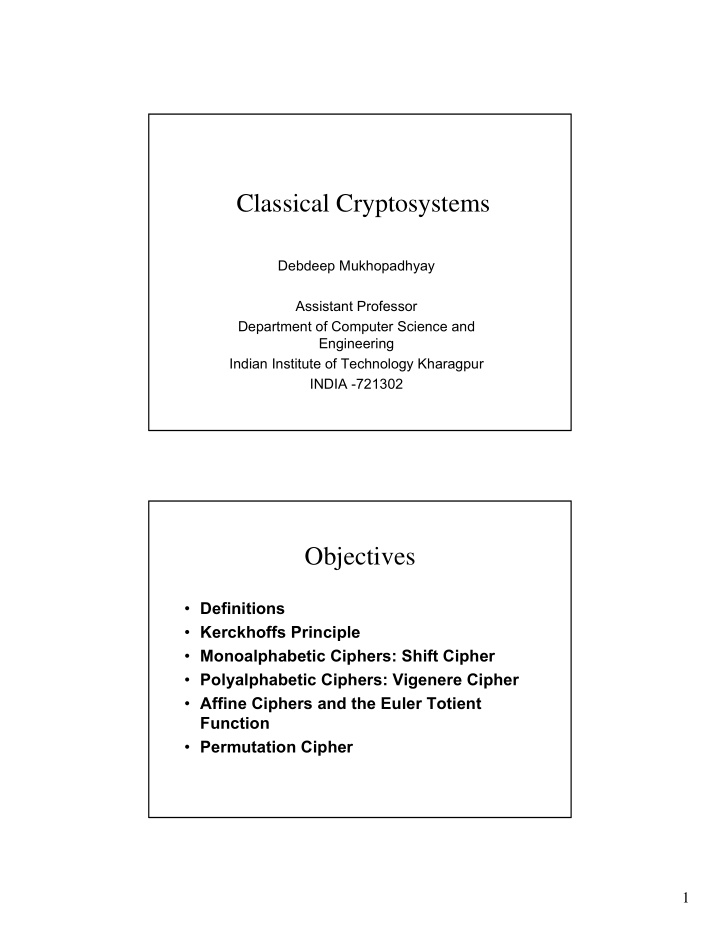 classical cryptosystems