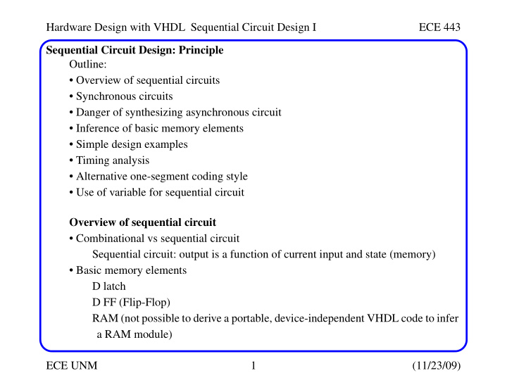 hardware design with vhdl sequential circuit design i ece