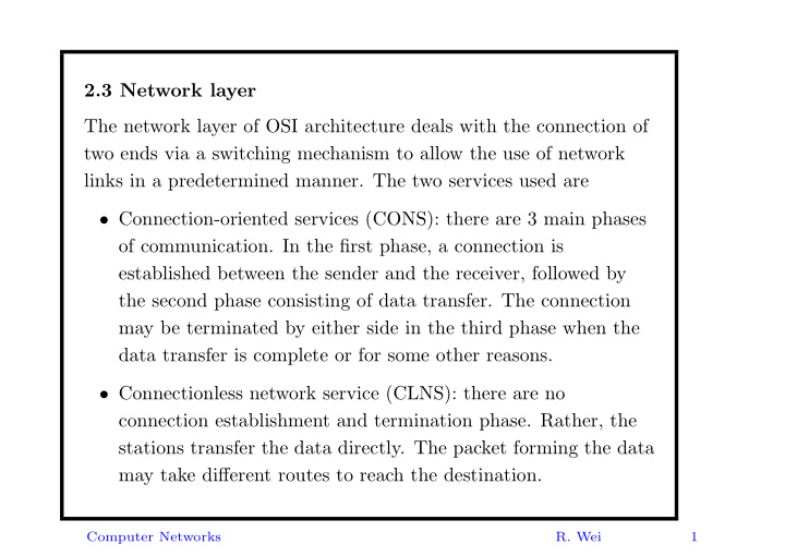 2 3 network layer the network layer of osi architecture