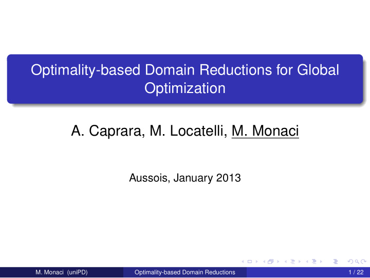 optimality based domain reductions for global