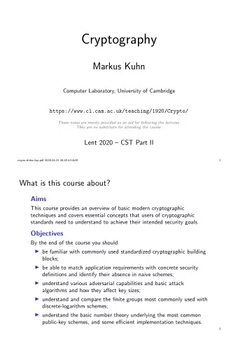 Cryptography  Markus Kuhn  Computer Laboratory, University of Cambridge