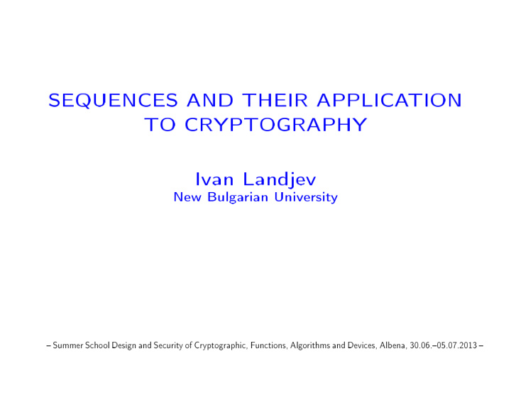 sequences and their applica tion to cryptography ivan