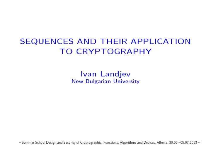 sequences and their applica tion to cryptography ivan