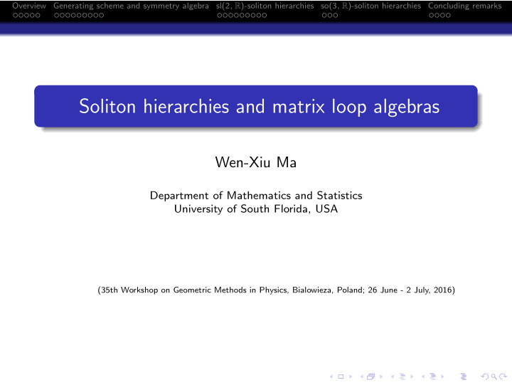 soliton hierarchies and matrix loop algebras
