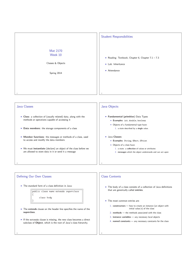 student responsibilities mat 2170 week 10