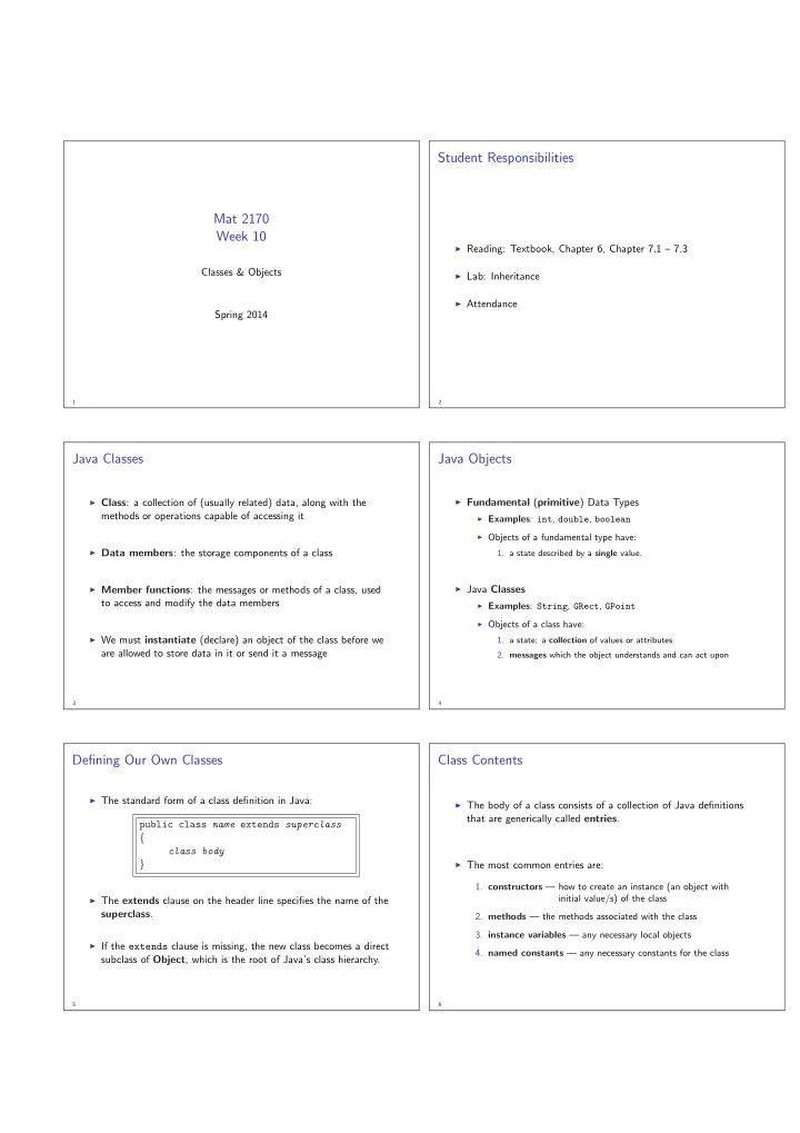 student responsibilities mat 2170 week 10
