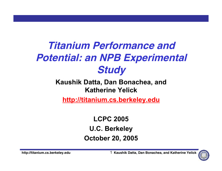 titanium performance and potential an npb experimental
