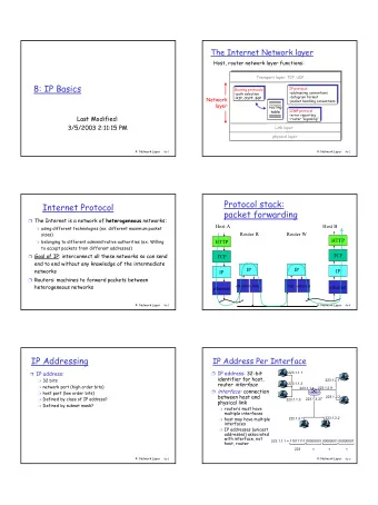 8: IP Basics  IP protocol  Routing protocols  addressing conventions  path selection
