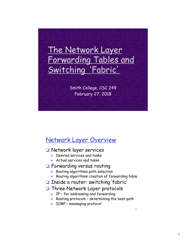 the network layer forwarding tables and switching fabric