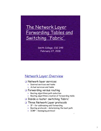 The Network Layer  Forwarding Tables and Switching  Fabric   Smith College, CSC 249  February
