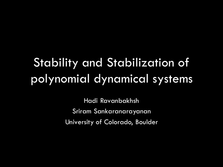 stability and stabilization of polynomial dynamical