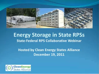 Energy Storage in State RPSs  State-Federal RPS Collaborative Webinar  Hosted by Clean Energy