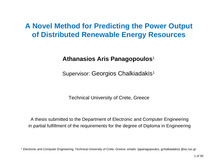 a novel method for predicting the power output of