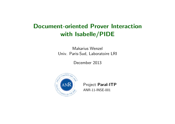 document oriented prover interaction with isabelle pide