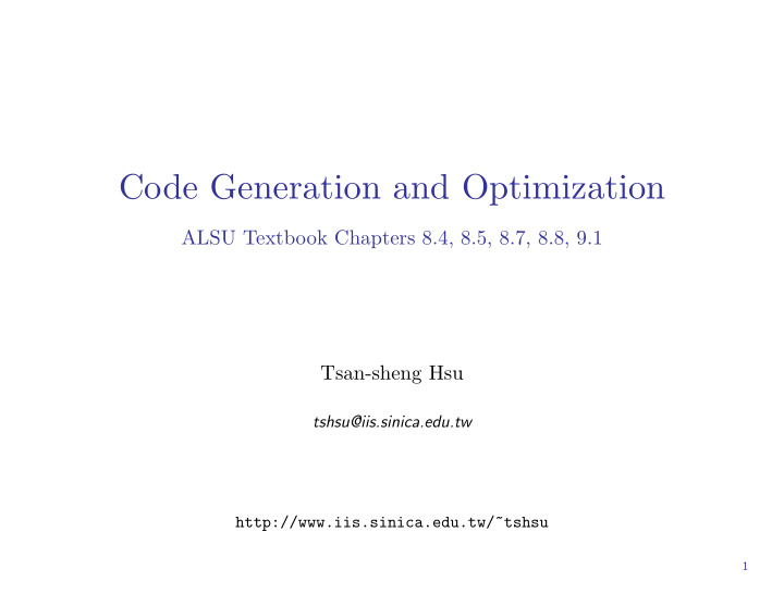 code generation and optimization