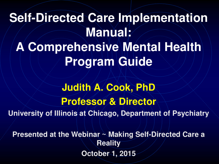 self directed care implementation manual a comprehensive