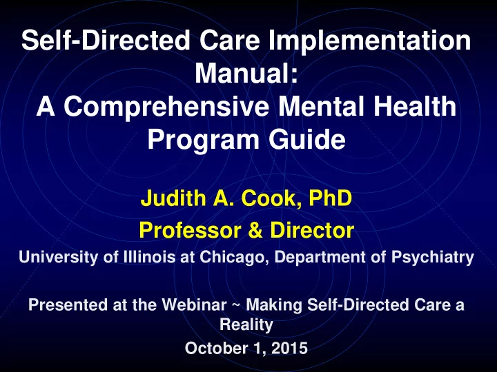self directed care implementation manual a comprehensive