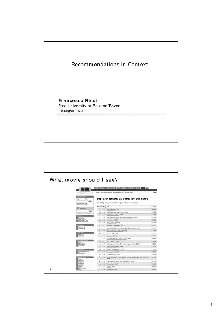 recommendations in context