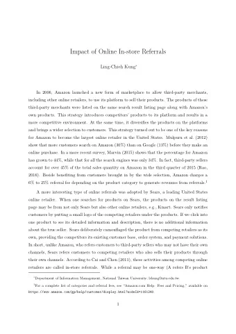Impact of Online In-store Referrals Ling-Chieh Kung   In 2006, Amazon launched a new form of