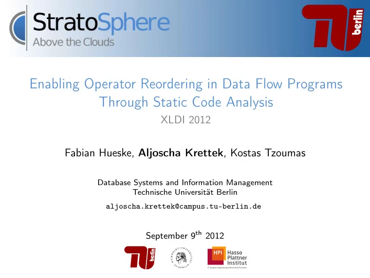 enabling operator reordering in data flow programs