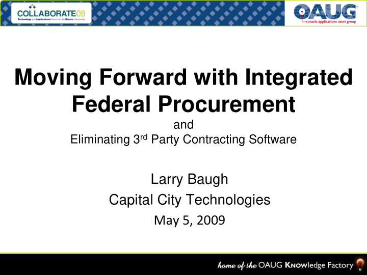 moving forward with integrated federal procurement