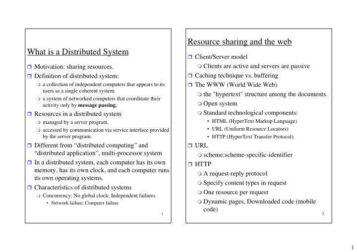 resource sharing and the web what is a distributed system