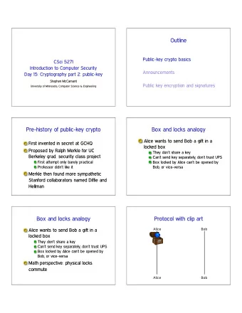 Outline  Public-key crypto basics  CSci 5271  Introduction to Computer Security  Announcements  Day