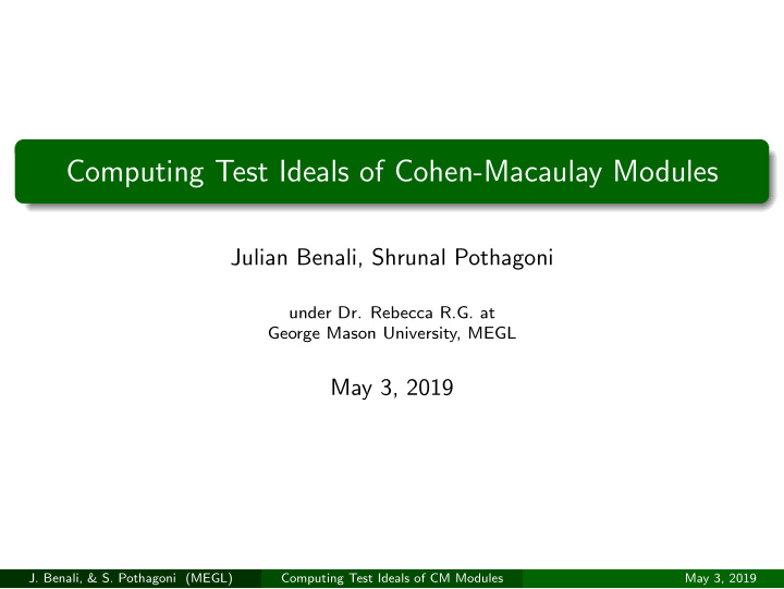 computing test ideals of cohen macaulay modules