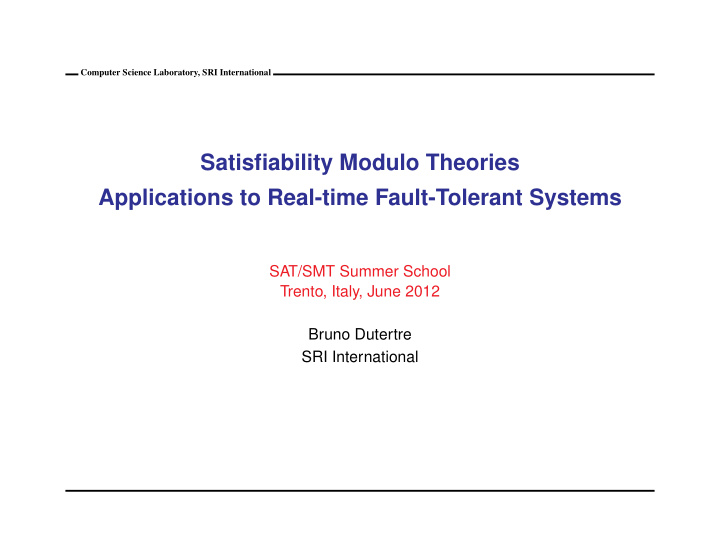 satisfiability modulo theories applications to real time