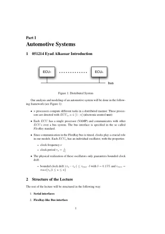 Automotive Systems  1  051214 Eyad Alkassar Introduction ECU 1 ECU n  bus  Figure 1: Distributed