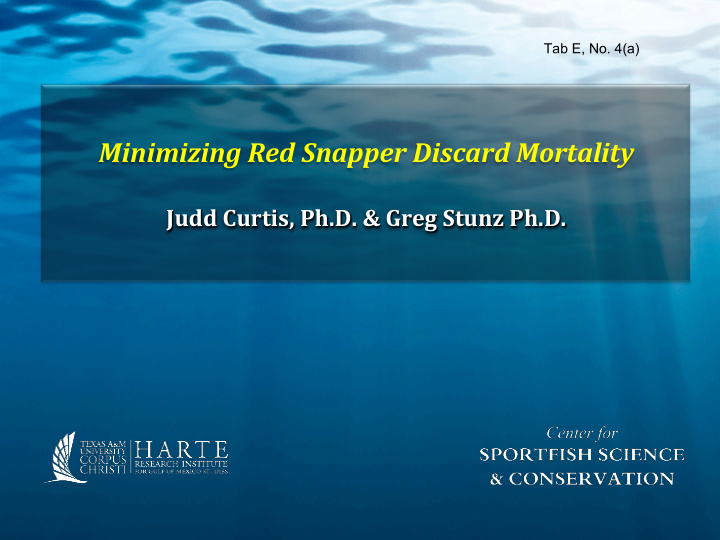 tab e no 4 a minimizing red snapper discard mortality