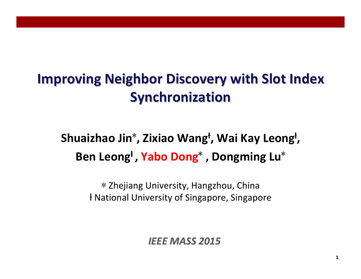 improving neighbor discovery with slot index improving