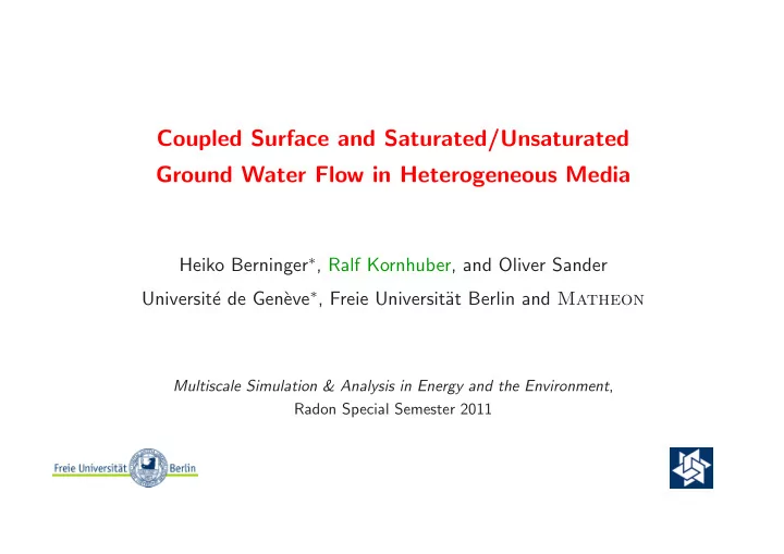 coupled surface and saturated unsaturated ground water