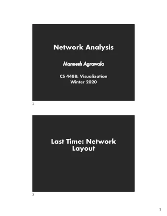 Network Analysis  Ma  Maneesh Agrawala  CS 448B: Visualization  Winter 2020  1  Last Time: Network