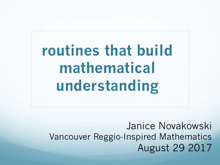 routines that build mathematical understanding