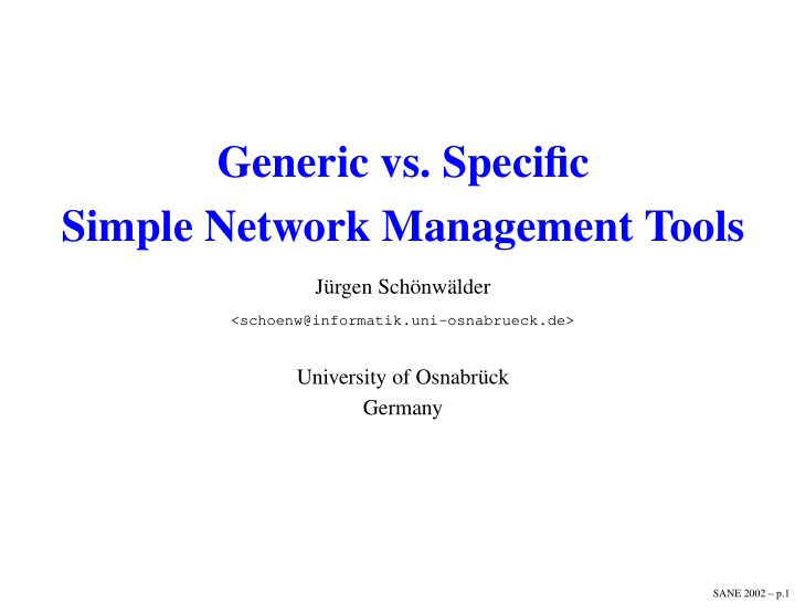 generic vs specific simple network management tools