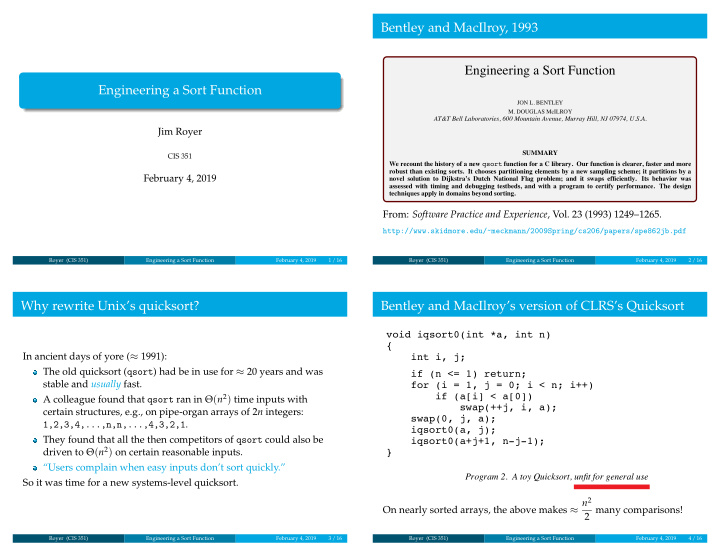 engineering a sort function