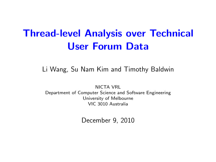 thread level analysis over technical user forum data