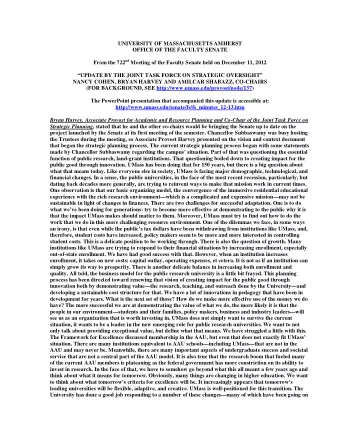 UNIVERSITY OF MASSACHUSETTS AMHERST  OFFICE OF THE FACULTY SENATE From the 722 nd Meeting of the