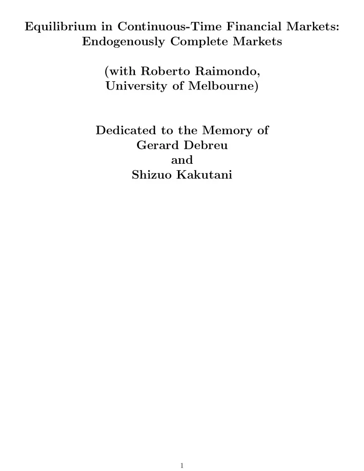equilibrium in continuous time financial markets
