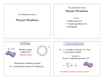 Maryam Mirzakhani  The mathematical work of  Selecta  Maryam Mirzakhani  Simple loops on X