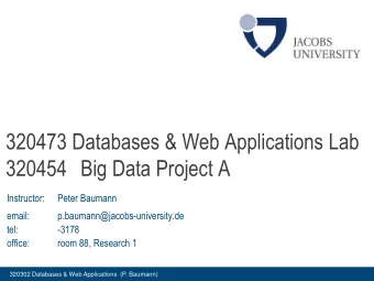 320454 Big Data Project A  Instructor:  Peter Baumann  email:  p.baumann@jacobs-university.de  tel: