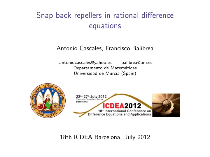 snap back repellers in rational difference equations