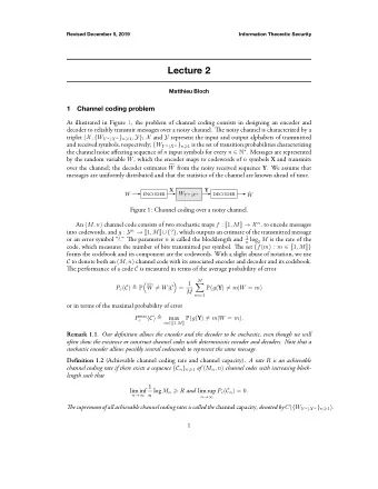 Lecture 2  Matthieu Bloch  1  Channel coding problem  As illustrated in Figure 1, the problem of