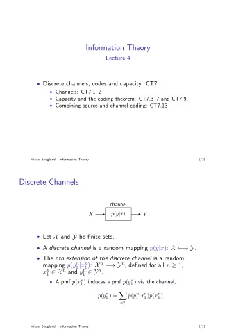 Information Theory  Lecture 4  Discrete channels, codes and capacity: CT7  Channels: