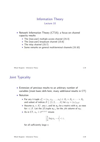 Information Theory  Lecture 10  Network Information Theory (CT15); a focus on channel  capacity
