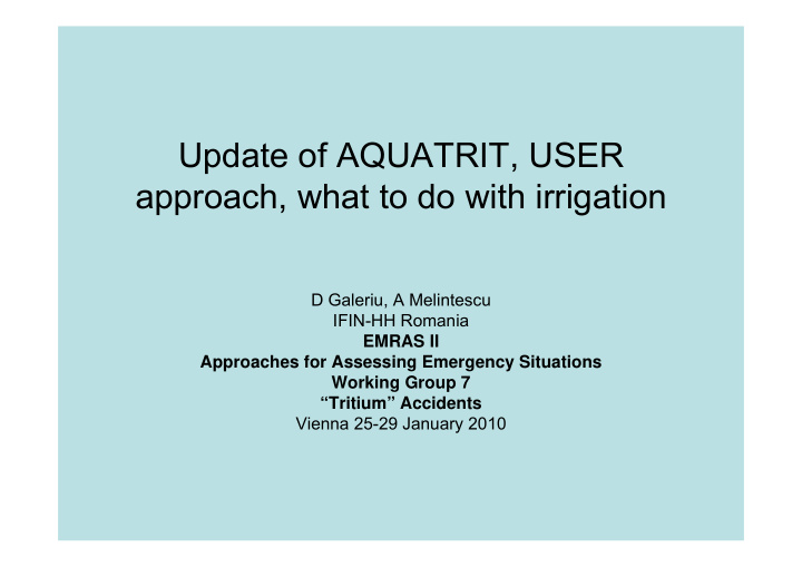 update of aquatrit user approach what to do with