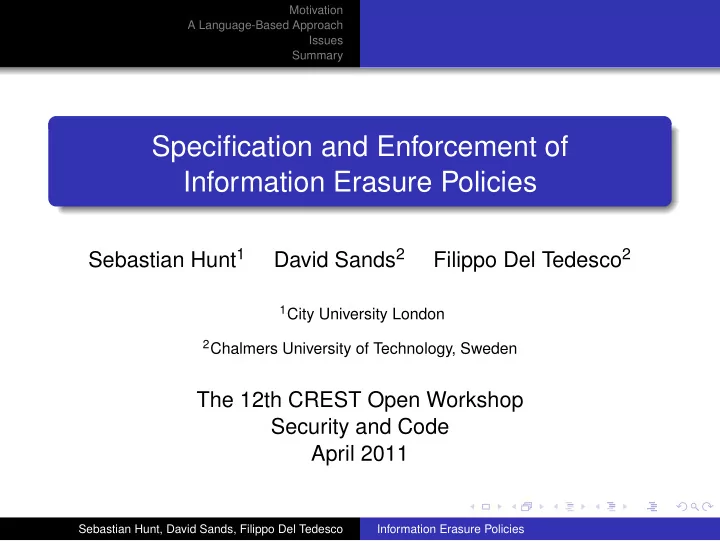 specification and enforcement of information erasure