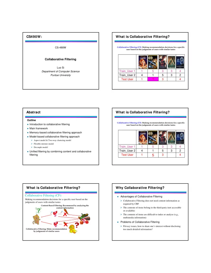 cs490w what is collaborative filtering