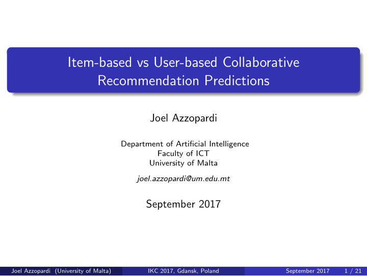 item based vs user based collaborative recommendation
